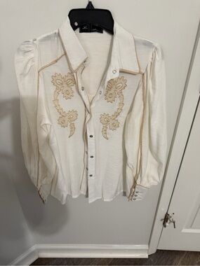 Cream Embroidered Button-Down Women's Shirt